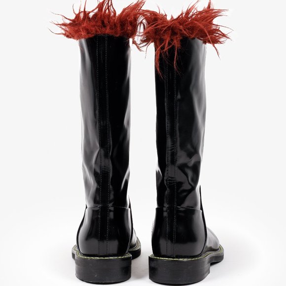 Marni Faux-Fur Trimmed Black Patent Leather Boots - Picture 3 of 10